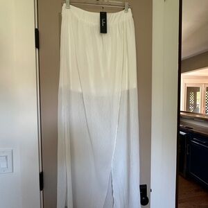 Lulu's Cream Wrap Maxi Skirt with Slit for Brides